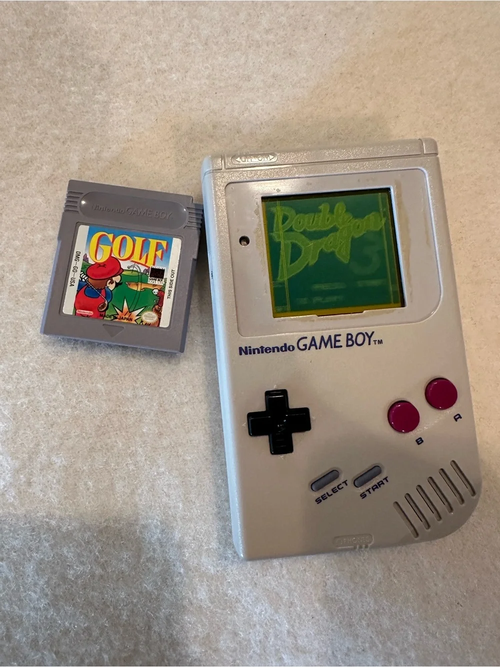 Nintendo Game Boy Portable Console in Light Gray with Maroon Buttons w/2 games